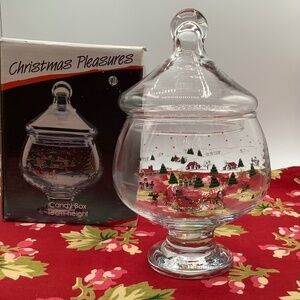 CHRISTMAS PLEASURES Glass Candy Jar.